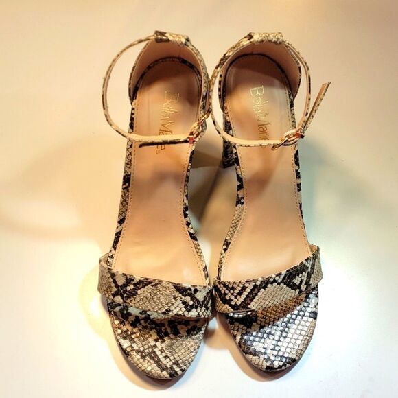 BELLA MARIE SHIRLEY PYTHON ANIMAL PRINT DESIGN BLOCK OPEN TOE ANKLE STRAP SANDAL - Picture 2 of 15
